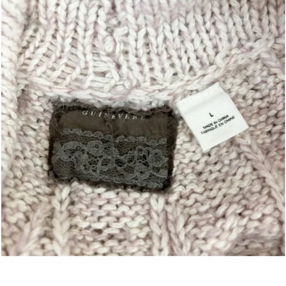 Anthropologie Guinevere Cowlneck Cable Knit Swing Sweater Marled Light Pink L - Picture 7 of 9